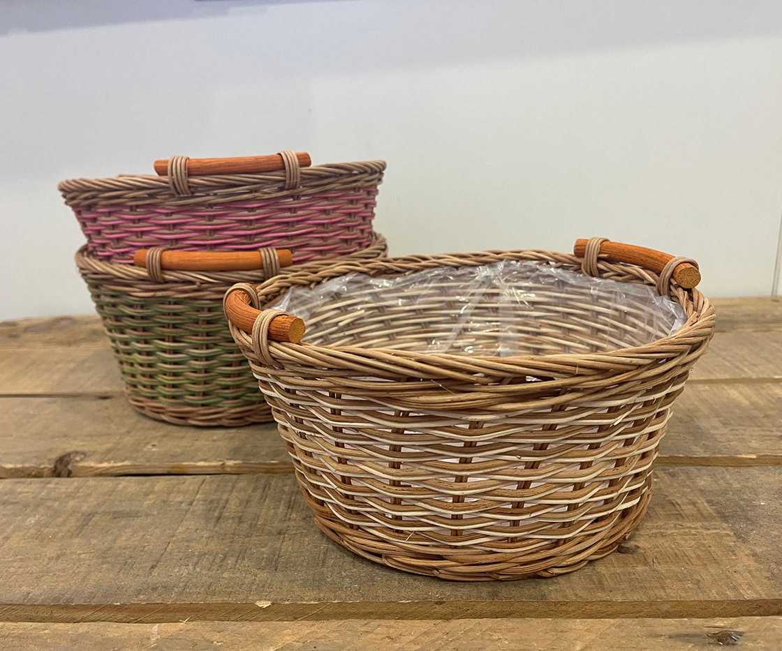 CESTO RATTAN C/PLAST. H12 D25CM. 3PZ.COL.ASS.