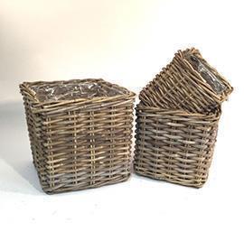 CESTO RATTAN S/3PZ. P.20X20X17 GR.30X30X 28CM.