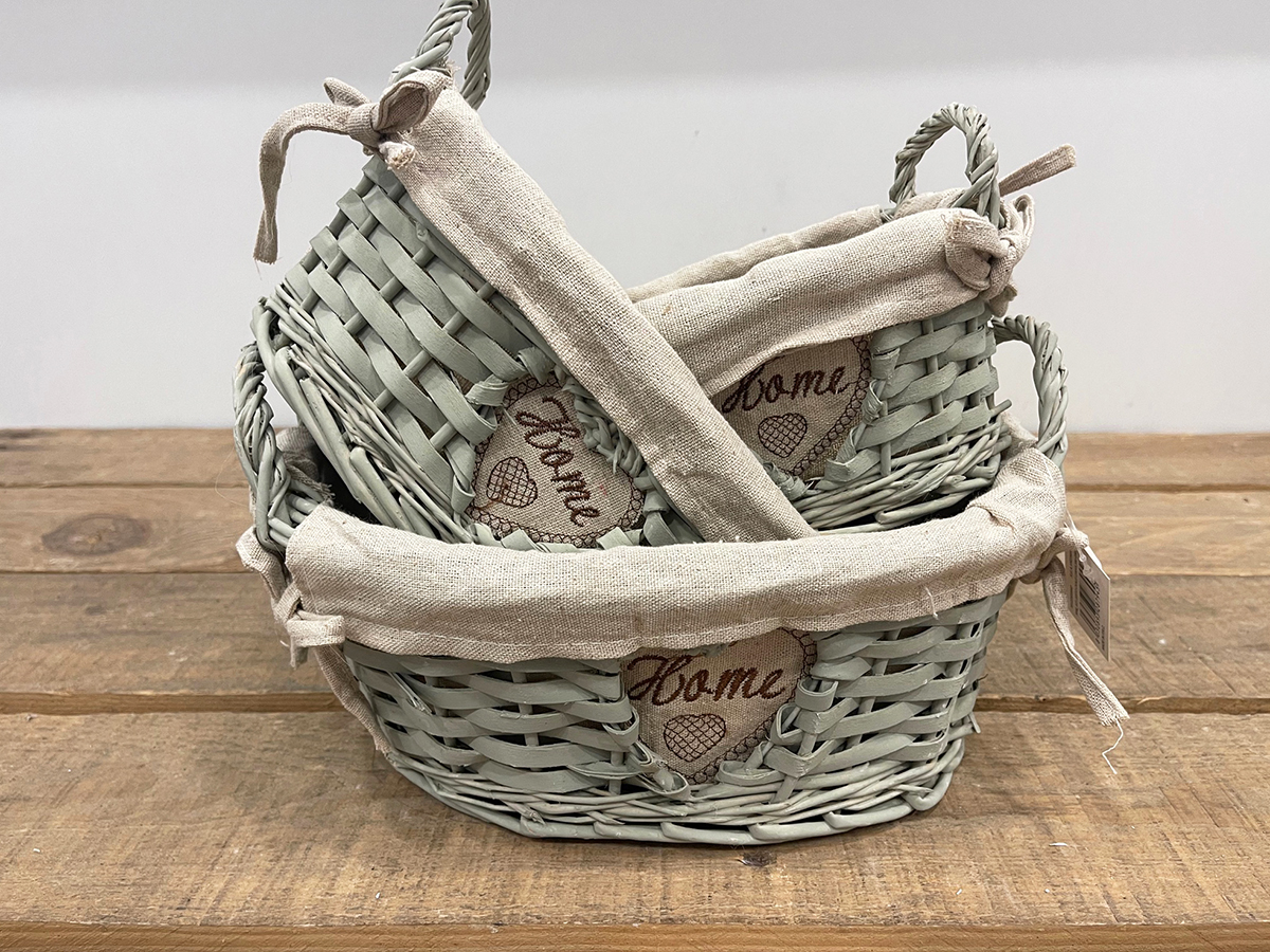 CESTI OVAL S/3PZ.C/MAN L30X22 25X18 20X13CM. GREEN