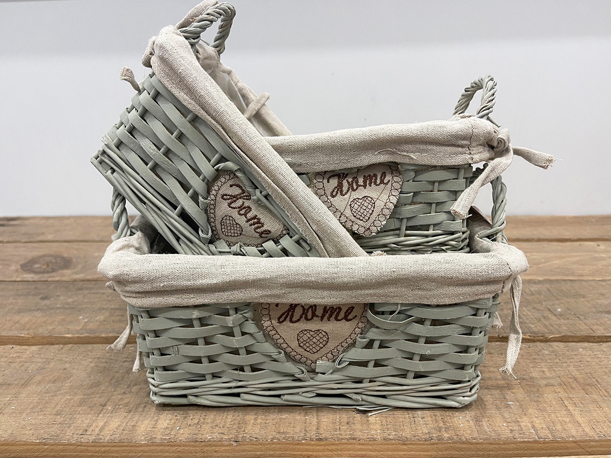 CESTO RETT.S/3PZ.C/MAN L28X19 23X16 19X13CM. GREEN