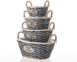 BASKET WD OVAL S/4PZ. H15-12-11-9CM.W/HAND.