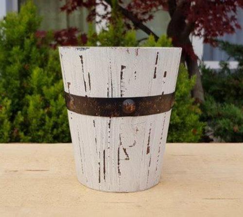 VASO LEGNO C/FASCIA H16,3 D14,5CM. BIANCO