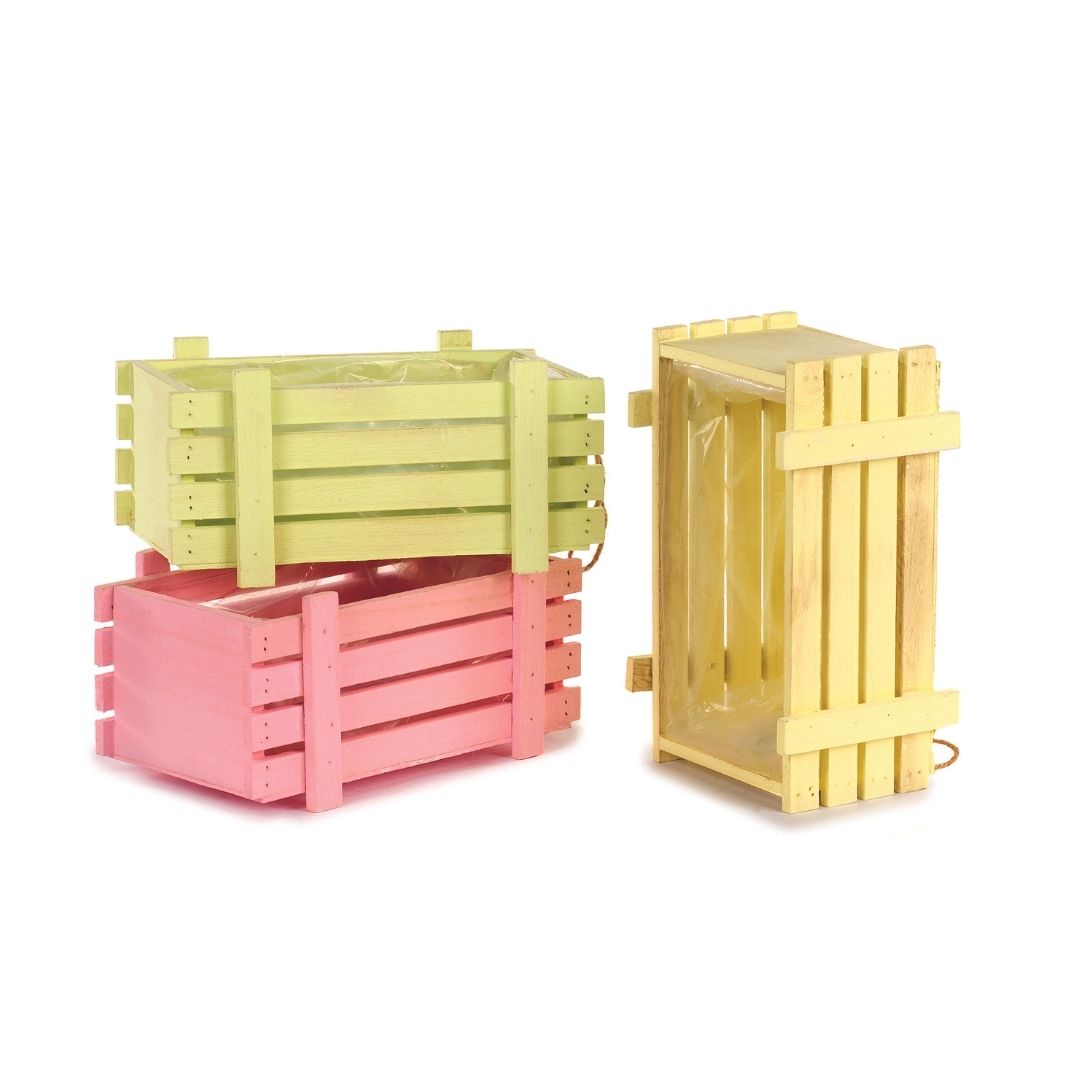 CASSETTA LEGNO 20X10 H10CM. 3PZ.COL.ASS