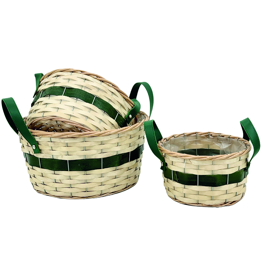 CESTO LEGNO RIGA VERDE S/3PZ. D20-24-30 H11-13-15CM.