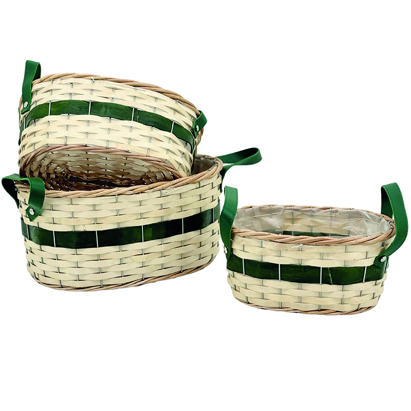 CESTO LEGNO OV.RIGA VERDE S/3 P.25X16 H12 G.33X24 H15