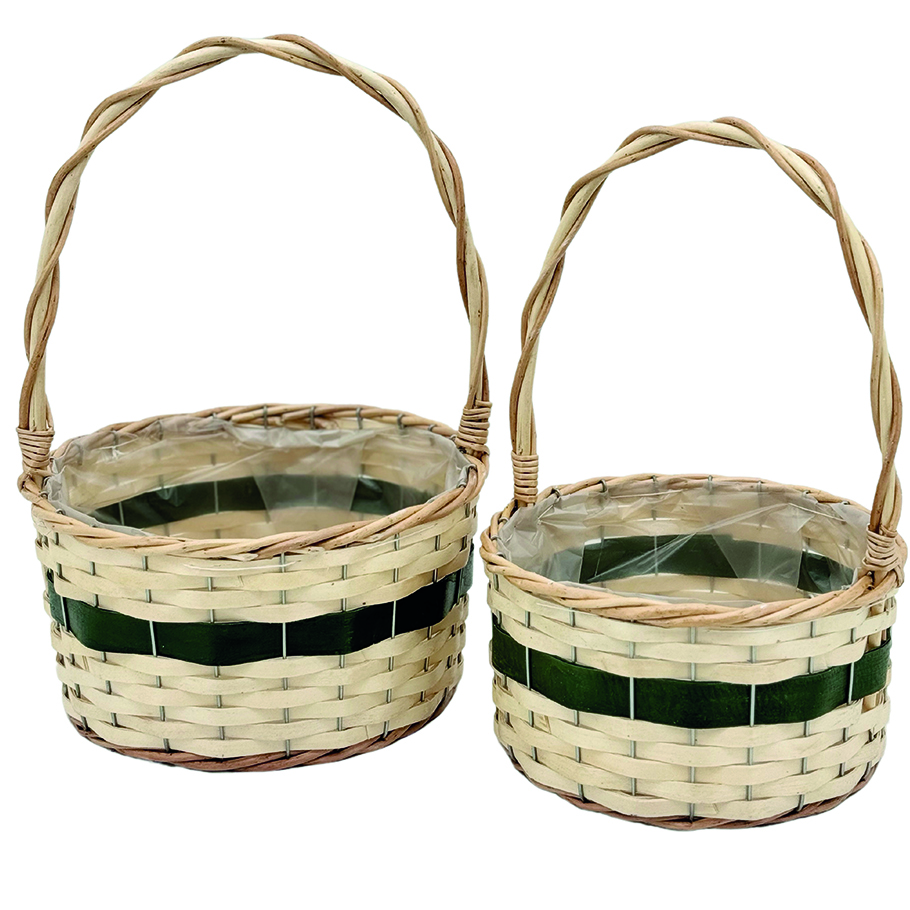 CESTO LEGNO RIGA VERDE C/MAN. S/2PZ. D24-28 H12-14CM.
