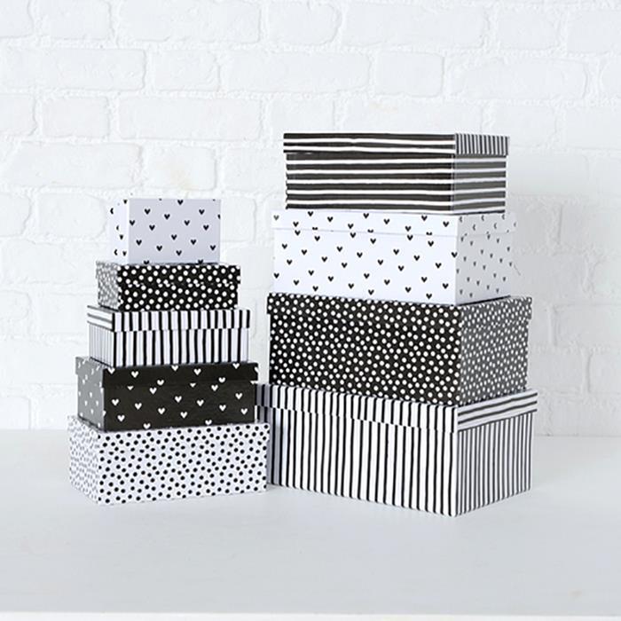 SCATOLE BIANCO E NERO S/9PZ. GR.29X19H12 PC.13X8H4CM.