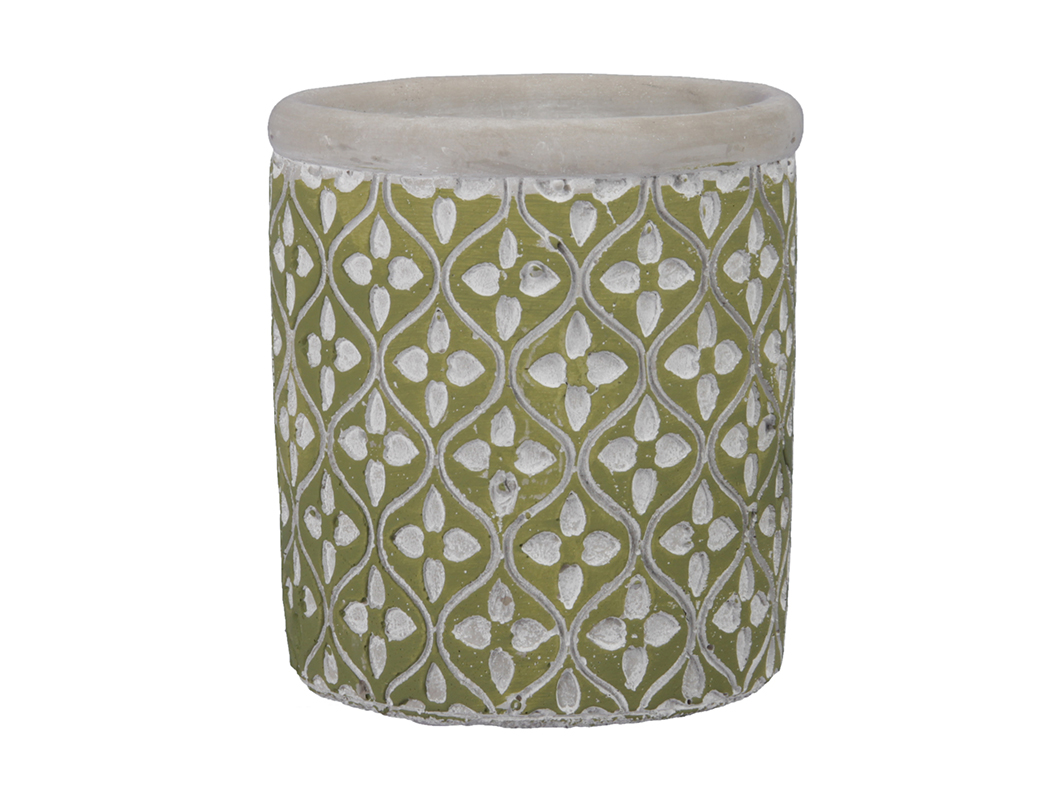 VASO CEM.C/FIORI H11,5 D10,5CM. VERDE