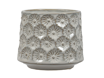 PORTAVASO C/FIORI H10,5 D12CM. CREMA