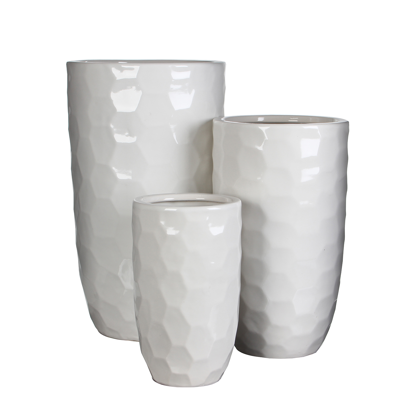 VASO DIAMOND S/3PZ. D15-20,5-26 H25-36-45CM BIANCO