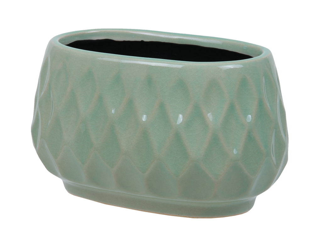 VASO OVALE ROMBI H10 D17X11CM. VERDE