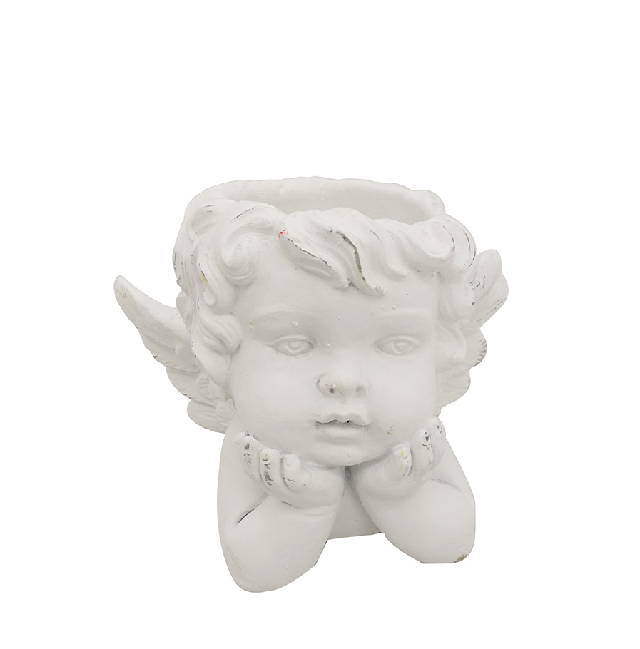 ANGELO C/VISO SU MANI H17,5 19X14CM. BIANCO