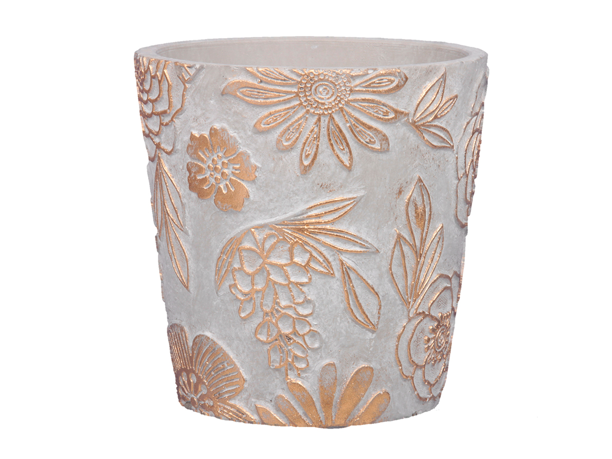 VASO CEM.FIORI RILIEVO ORO D13 H13CM.