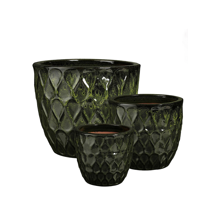 VASO NEVIS S/3PZ. D23-29-37 H21-26-32CM DK GREEN
