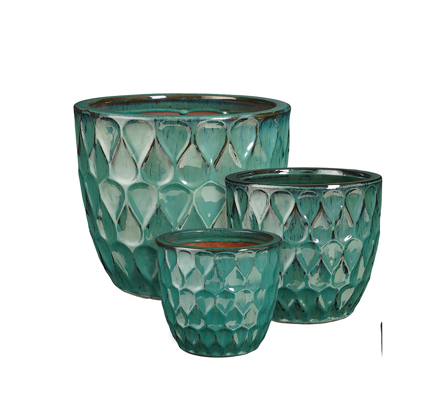 VASO NEVIS S/3PZ. D23-29-37 H21-26-32CM TURCHESE