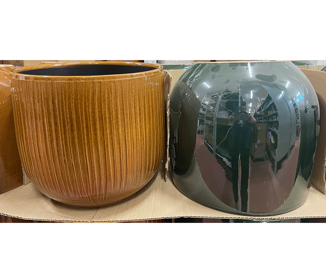VASO 2PZ D29 H25CM. VERDE LISCIO +ORAN.RIG.