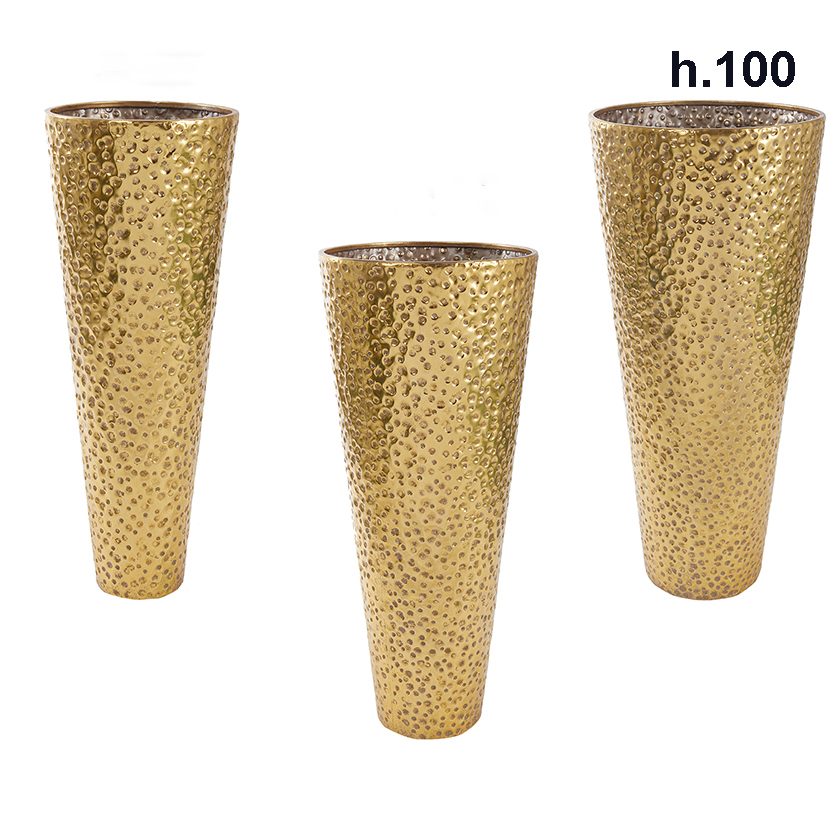 VASO MET. CONO S/3PZ. D30-38-45 H80-90-100CM. ORO