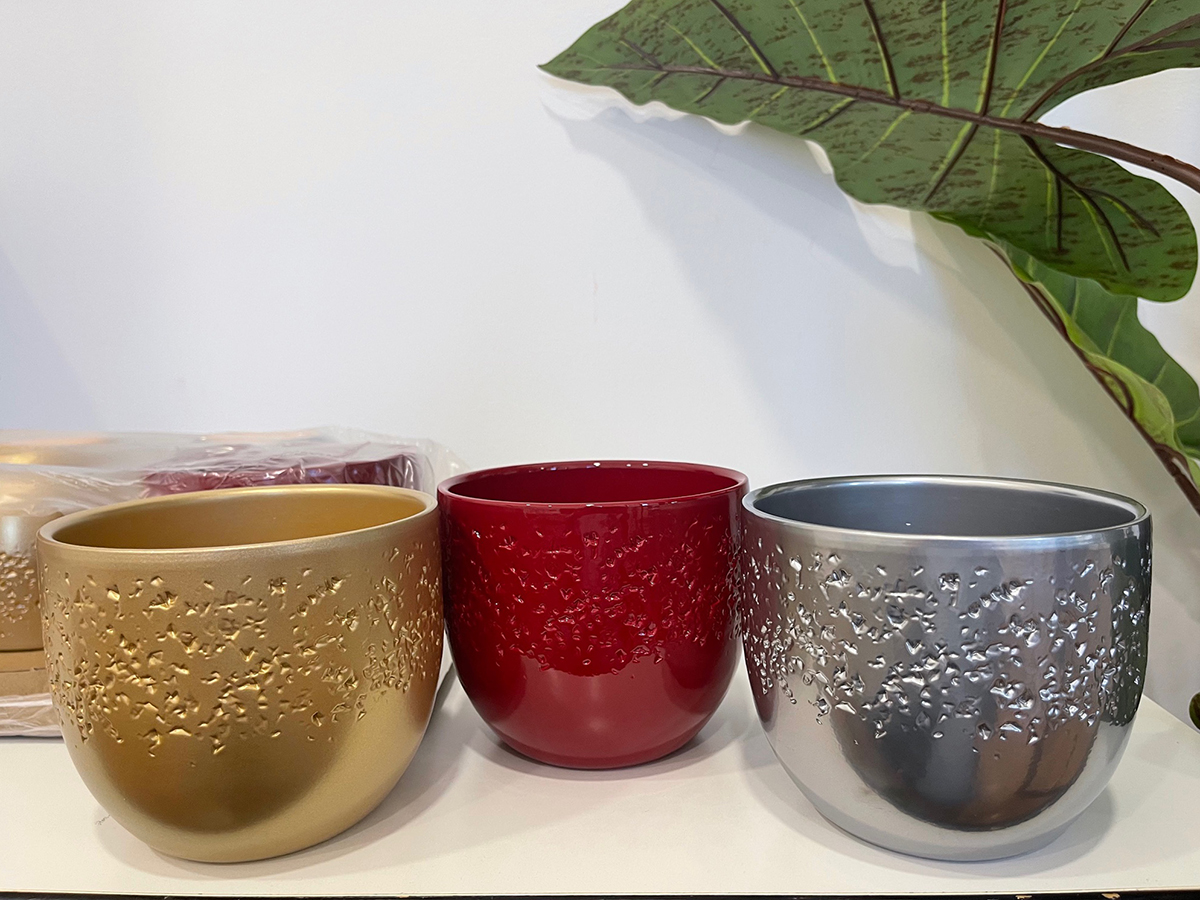 VASO PER PIANTE STONE D14CM. 6PZ. MIX ORO ARG. BORD.