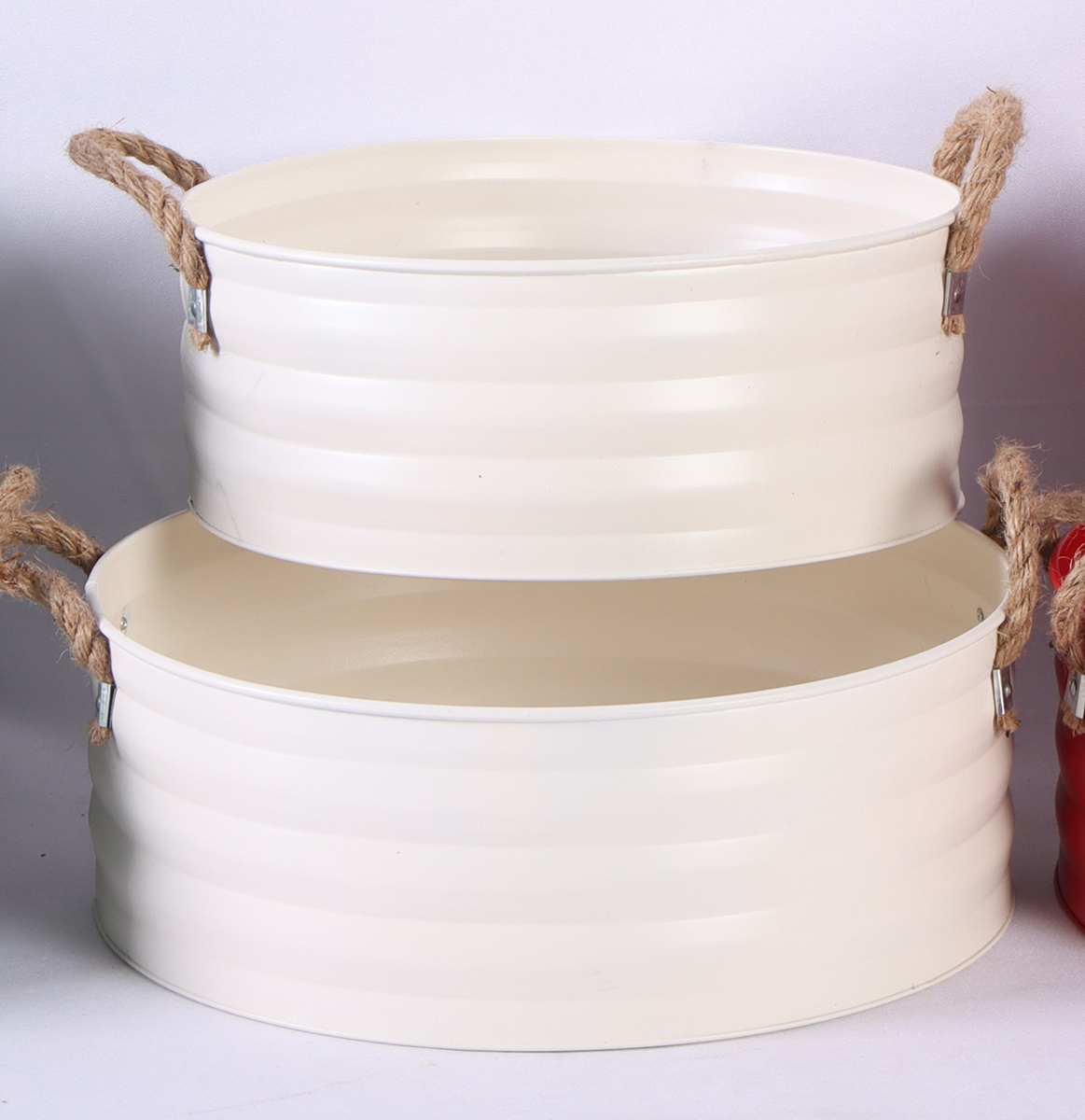VASO LATTA S/2PZ.C/MAN CORDA D28-32,5 H10,5-11CM. BIANCO