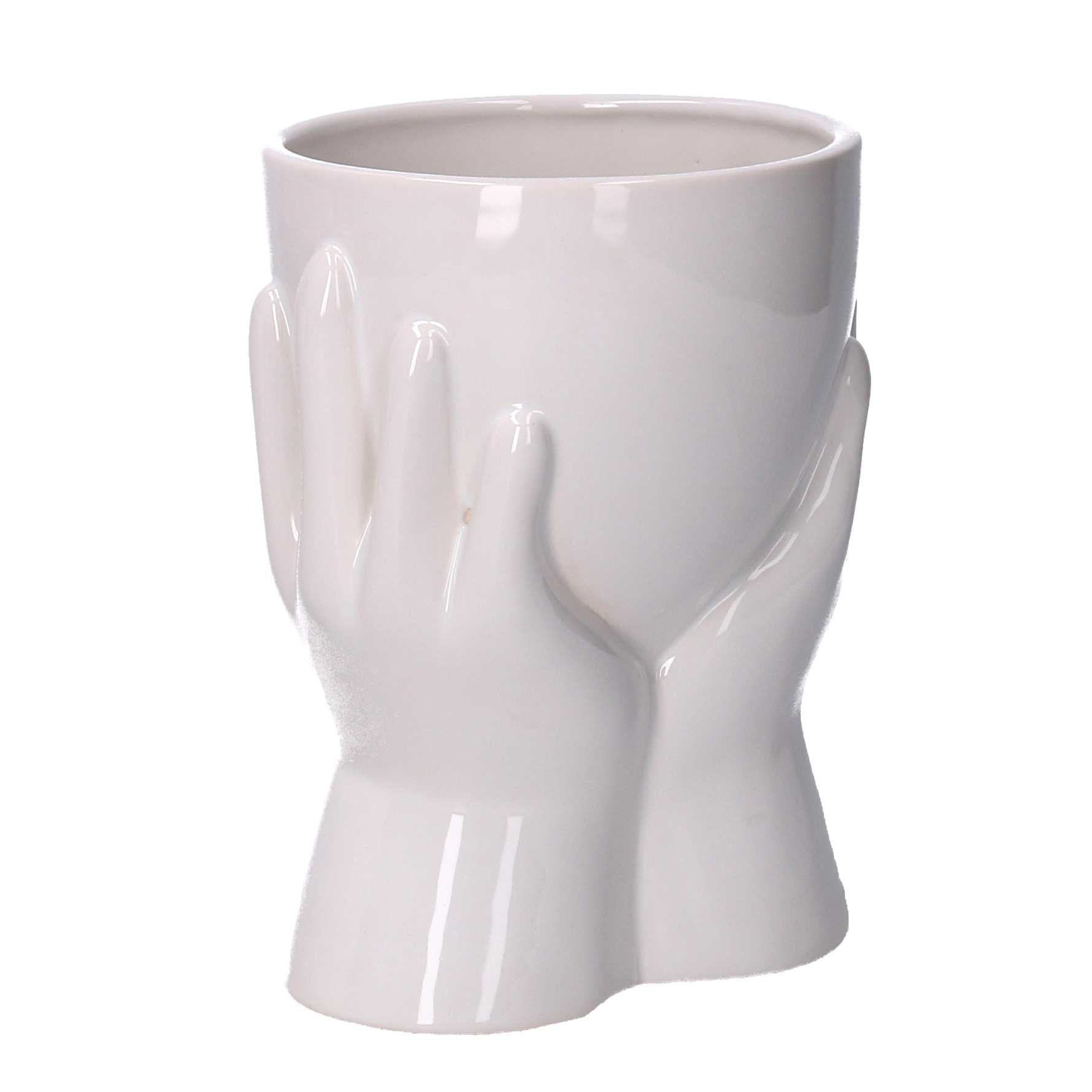 VASO CERAM. C/MANI D10,5X9,5 H13,70CM. BIANCO