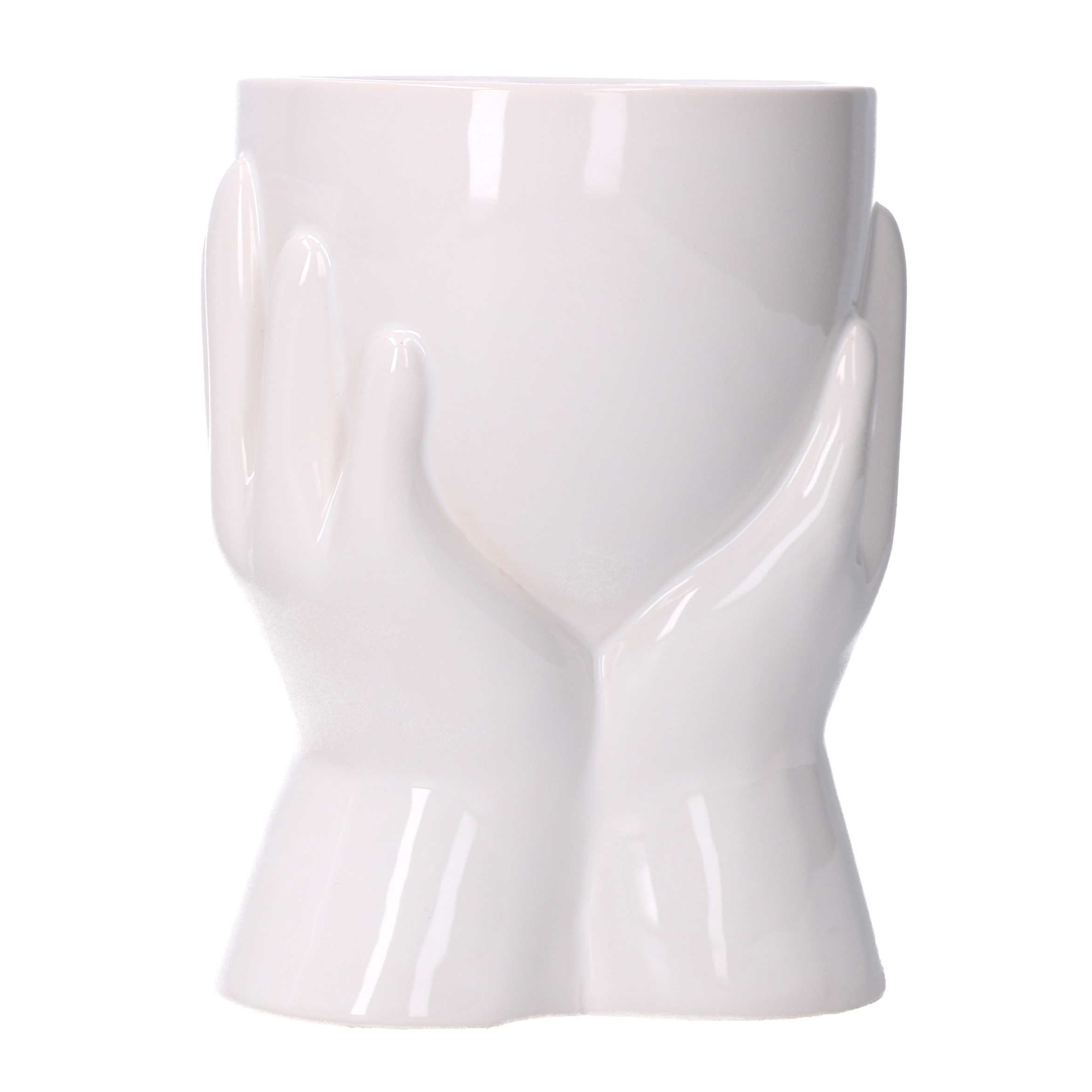 VASO CERAM. C/MANI D15X13,6 H20,2CM. BIANCO