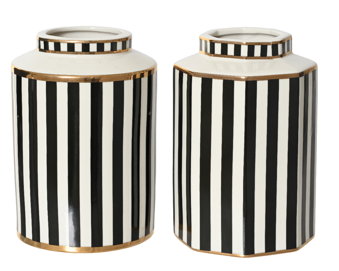VASO PORCELLANA RIGHE BIANCO E NERO D9,5 H15CM.