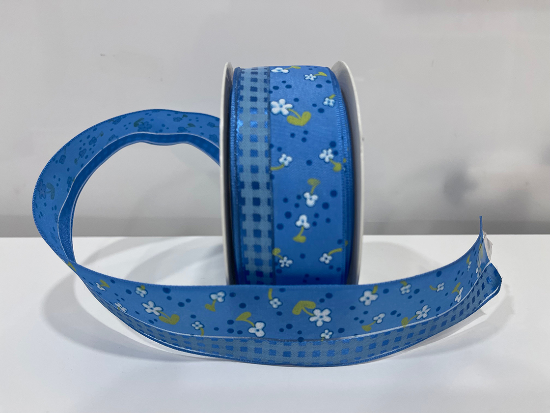 RIBBON MIX PATERN WIRED 40MM.20MT.AZZURRO