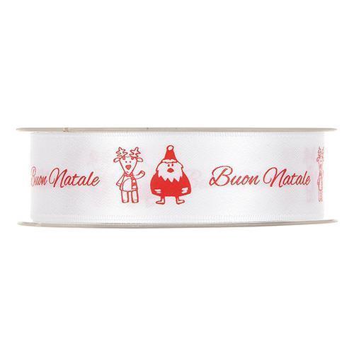 NASTRO SATIN BUON NATALE 25MM. 25MT. BIANCO