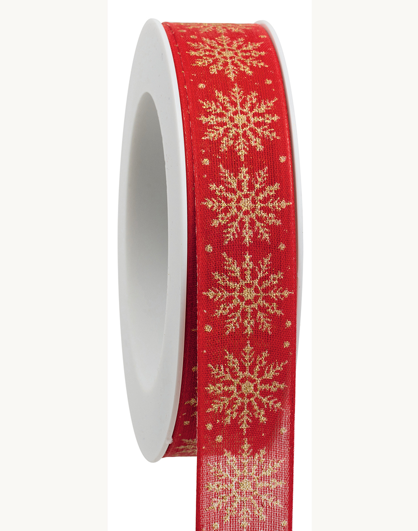 NASTRO FIOCCO NEVE ORO 25MM. 20MT. ROSSO