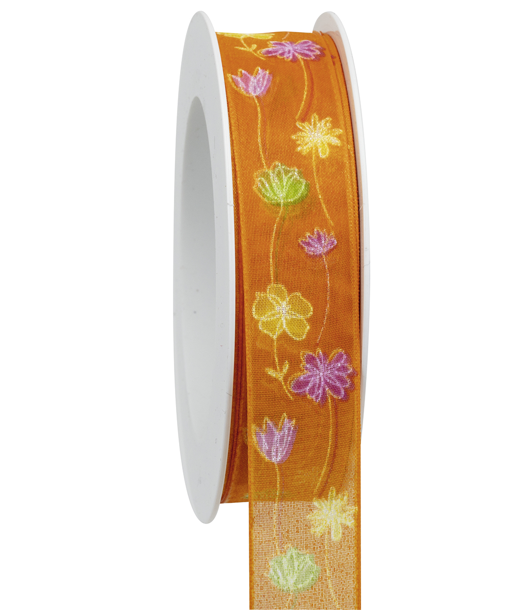 NASTRO ORGANZA A FIORI 25MM. 20MT. ARANCIO