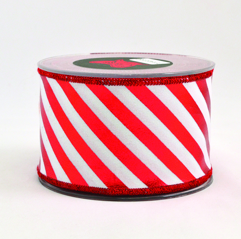 NASTRO VELVET RIGHE DIAGON. 6,7CM. X9MT. WH/RED