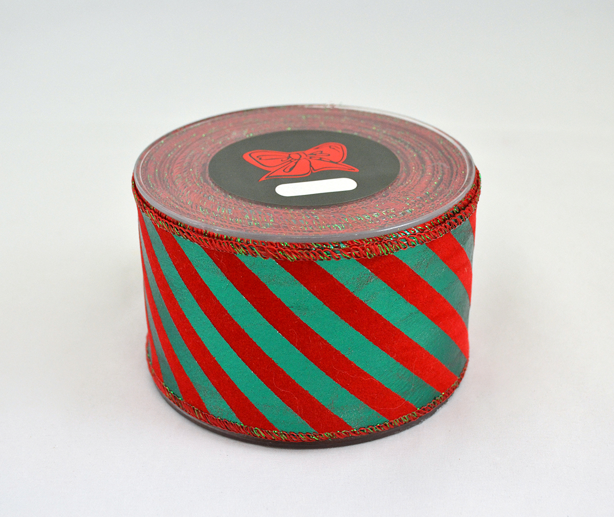 NASTRO VELVET RIGHE DIAGON. 6,7CM. X9MT. GREEN/RED