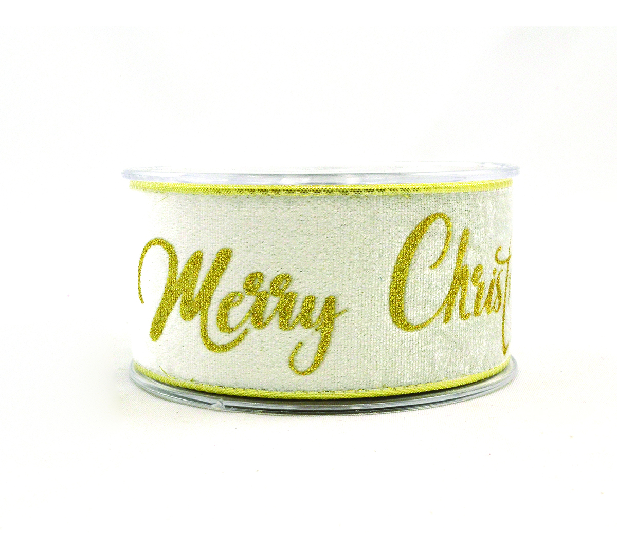 NASTRO VELVET MERRY XMAS GOLD 5,2CM. X4,5MT. BIANCO