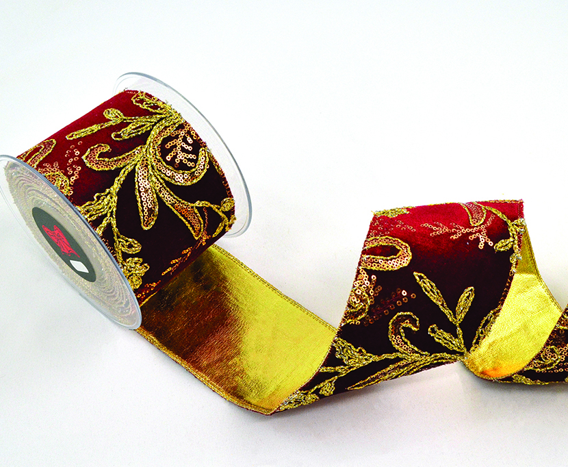 NASTRO RICAMO FOGLIE ORO 10CM. X4,5MT. BORDO'