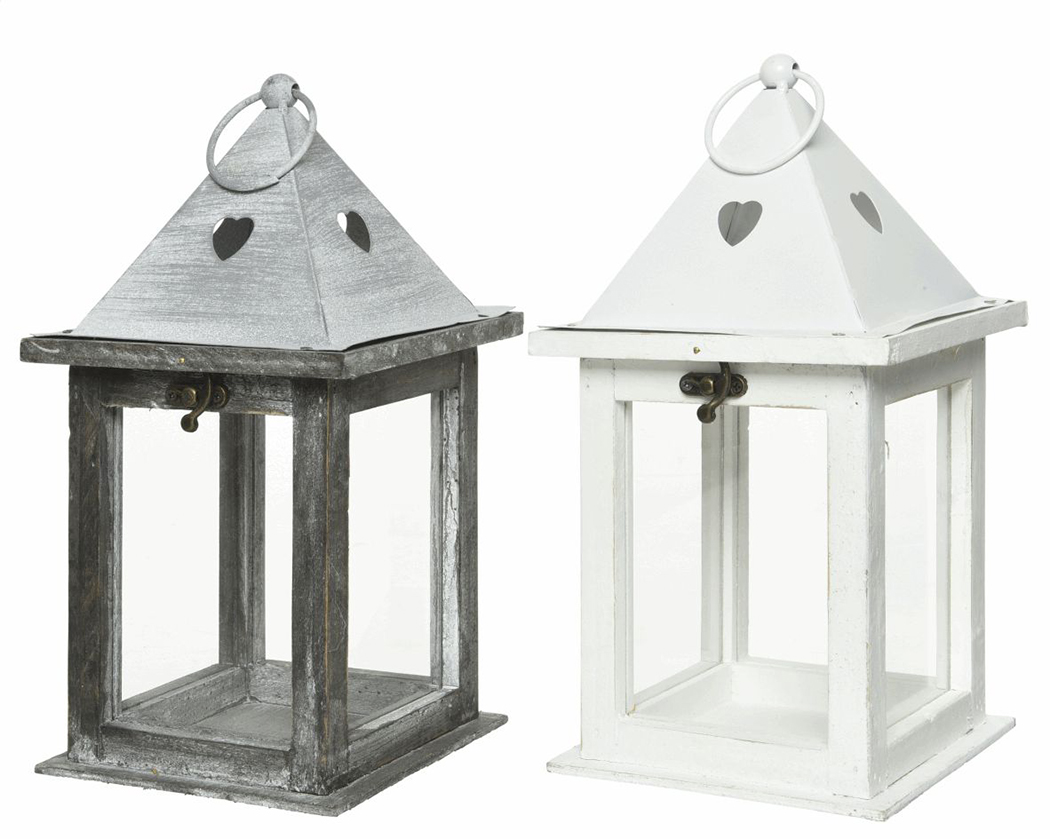 LANTERNA LEGNO E MET. C/CUORE H29 15X15CM. GREY