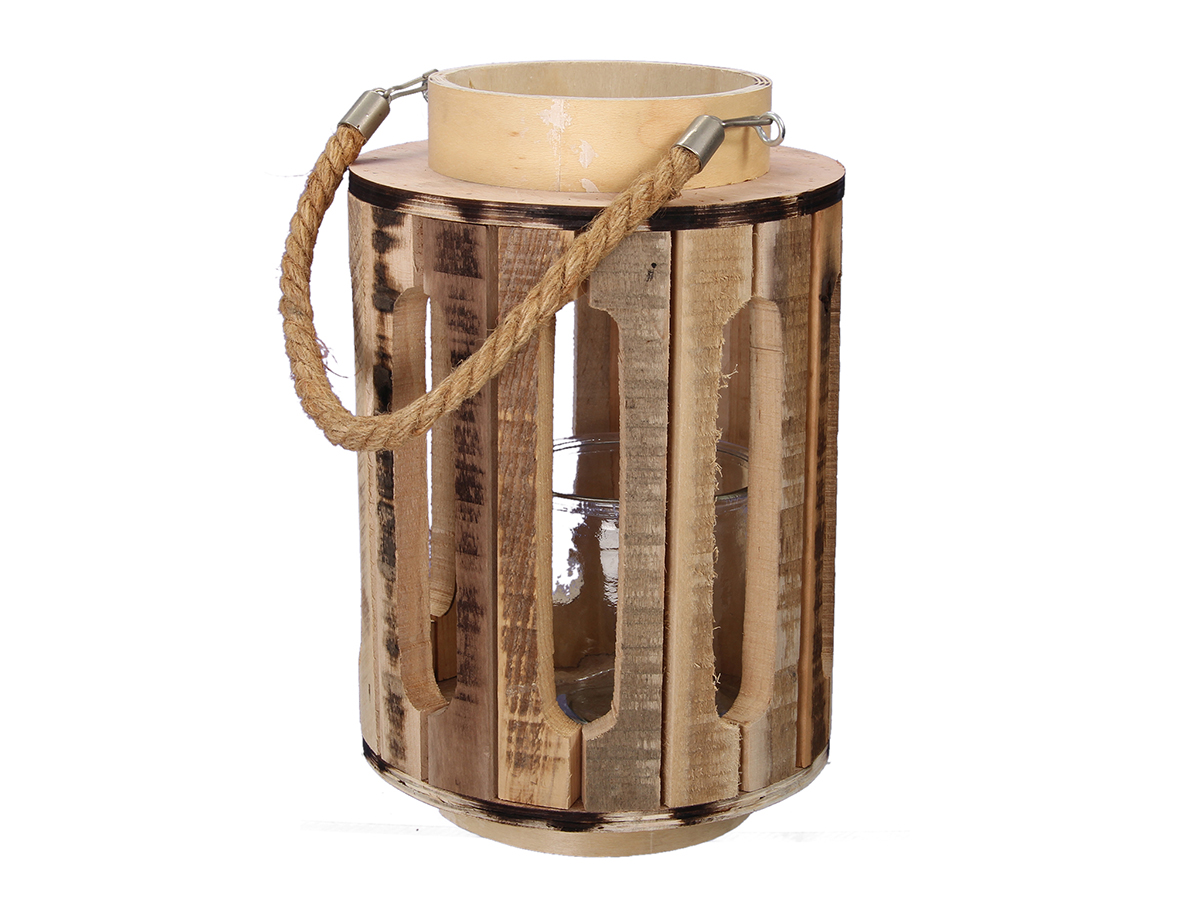 LANTERNA IN LEGNO D18 H27CM. NATURALE