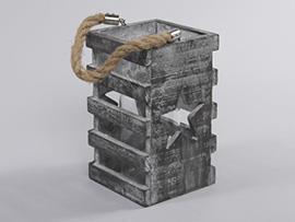 LANTERNA LEGNO C/MAN. H25 15X15CM. GRIGIO