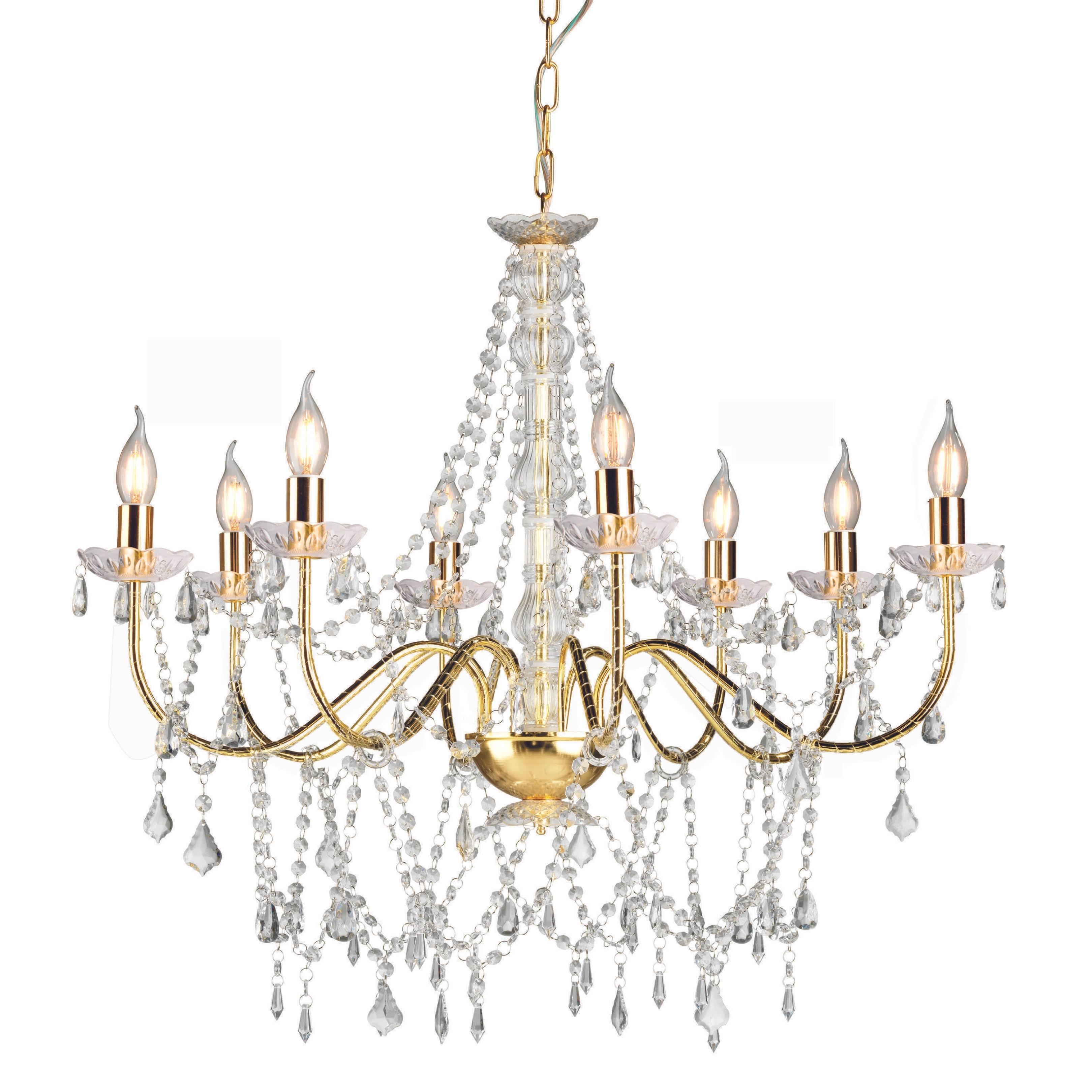 LAMPADARIO 8 LUCI C/PENDAGLI D80 H75CM. ORO