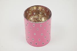 PORTACAND.VETRO POIS H9 D8CM. ROSA  --NETTO--------