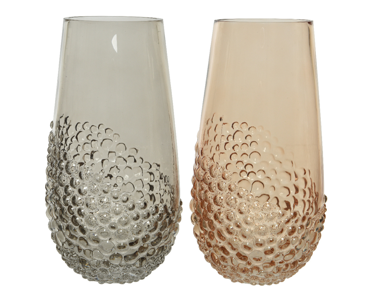 VASO VETRO BOLLICINE H30 D15,5CM. SALM.
