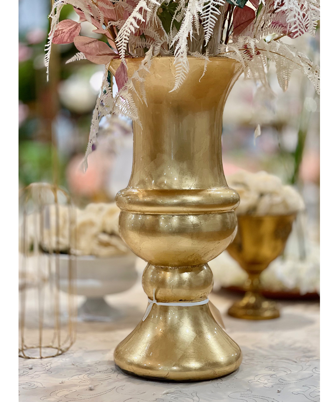 VASO ALEX D25 H50CM. FOGLIA ESTERNA ORO