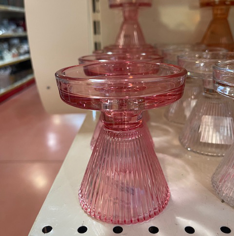 PORTAC.ALZATINA VETRO RIGATO D95 H10CM. ROSA