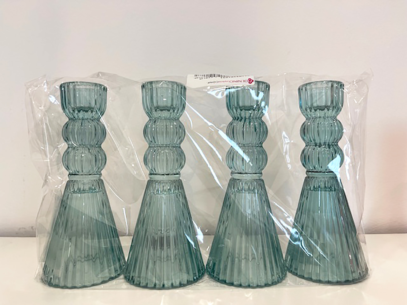PORTACANDELA STELO RIGATO 4PZ. D65 H15CM. CELESTE