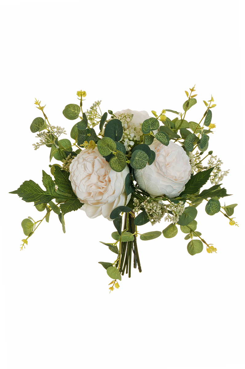 ROSE CABB.C/EUCALYP. BUNDLE 8STELI 33CM. CREMA