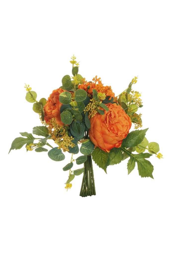 ROSE CABB.C/EUCALYP. BUNDLE 8STELI 33CM. ARANCIO