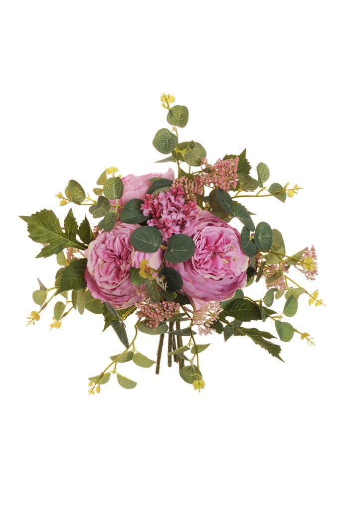 ROSE CABB.C/EUCALYP. BUNDLE 8STELI 33CM. DK PINK