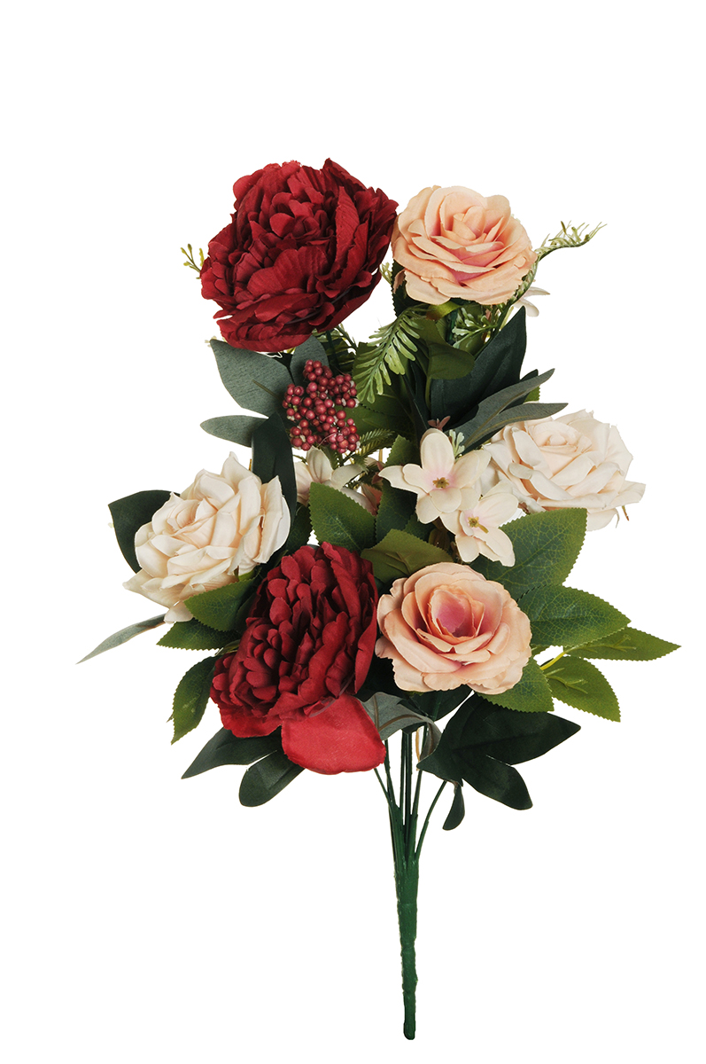 BUSH PEONY ROSE E FELCE 47CM. BORDO