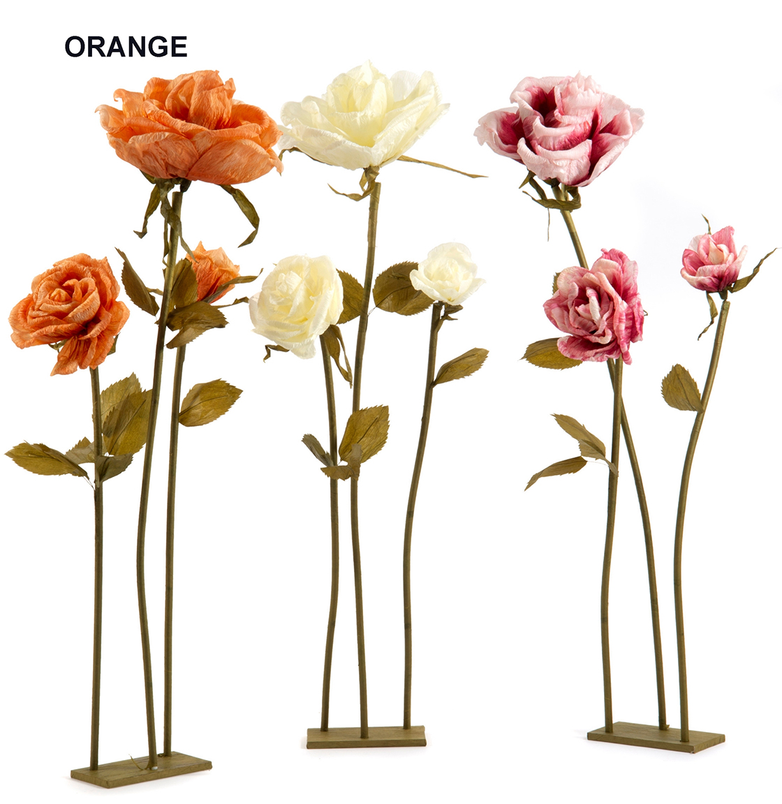 TRIO ROSE CARTE H110-110-140CM. BASE FERRO ARANCIO