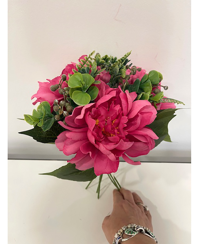 BOUQUET ROMANTIC X6 W/3 PEONY 30CM. FUCSIA