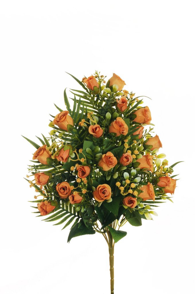 FRONTALE MINI ROSE, EUCALYP. GYPSO X12 50CM. ARANCIO